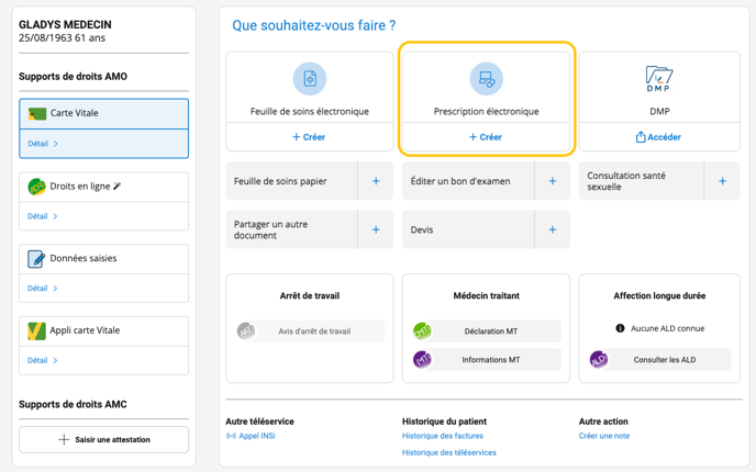 Fiche patient prescription électronique