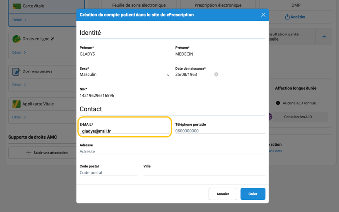 Création du patient pour ordoclic