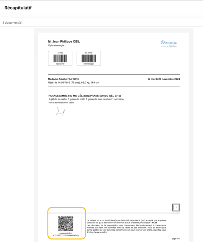 Ordonnance avec QRCode