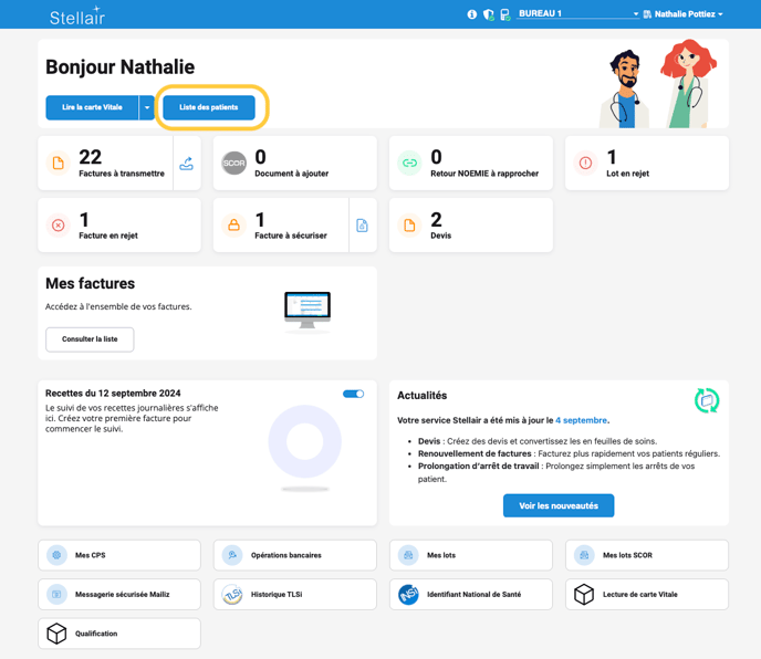 Tableau de bord - liste patients